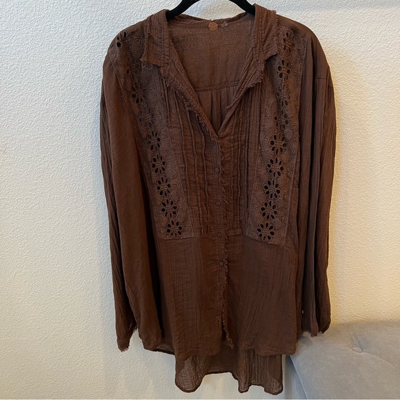 FREE PEOPLE FP ONE Floral Eyelet Embroidered Tunic - Picture 1 of 12